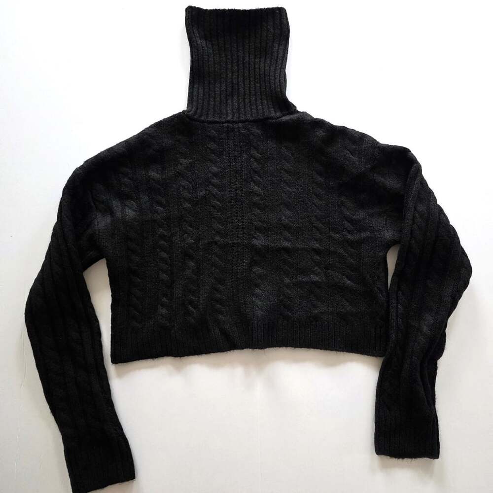 Love Tree Black Cable Knit Turtleneck Cropped Sweater Size S